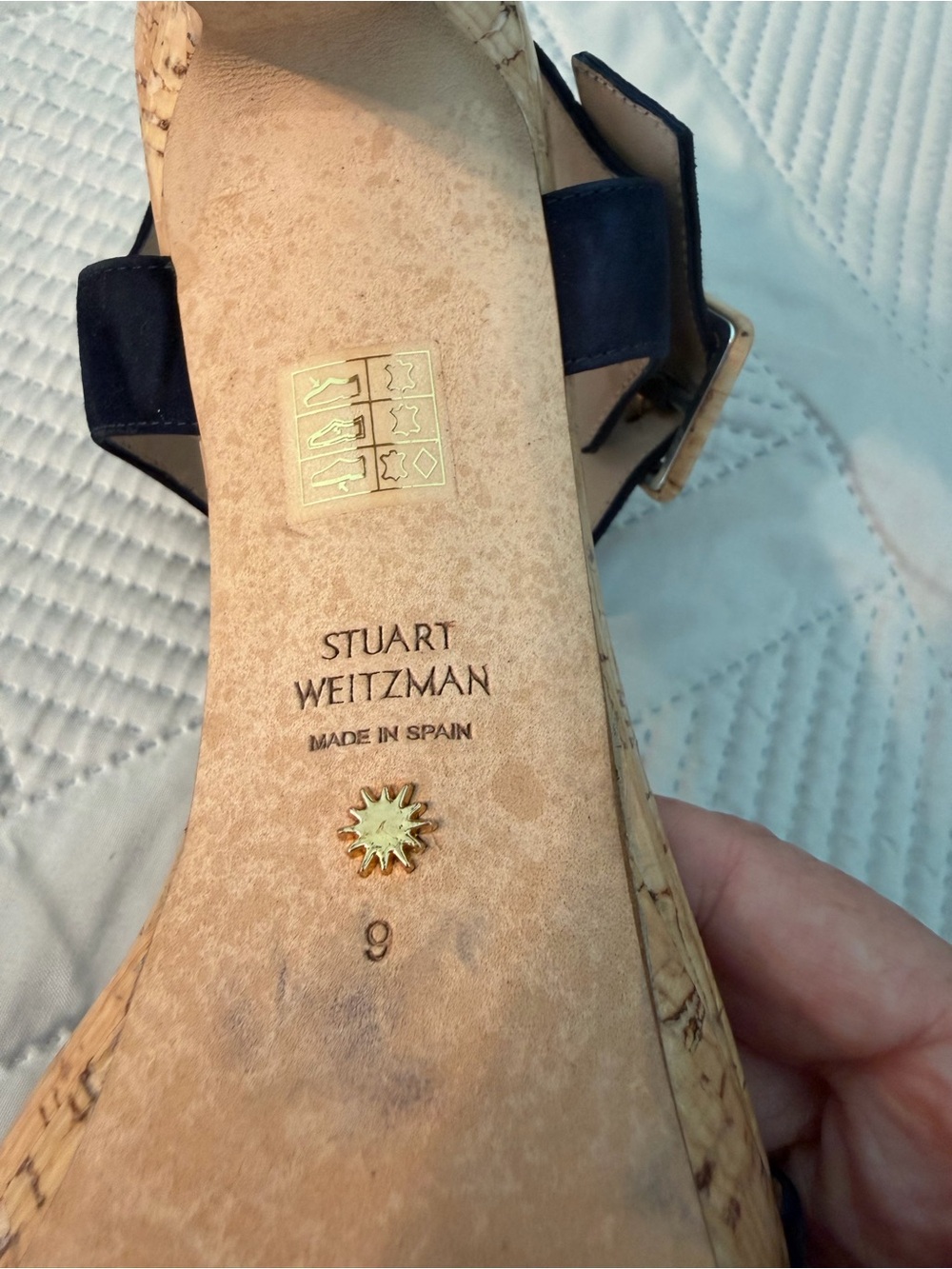 Stuart Weitzman Alesha Navy Suede Strap Cork Platform Sandals Size 9 Nearly New - Picture 6 of 13